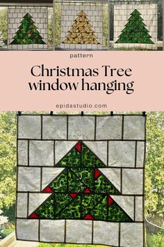 christmas tree window hanging made out of stained glass, with text overlay that reads pattern