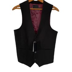 New Asos Black Maroon Suit Vest Tuxedo 36 -New With Tags -Black In Front, Maroon In Back -Let Me Know If You Have Questions -Fast Shipper -Bundle To Save On Shipping -Thanks For Supporting My Small Business: Every Sale Helps -Smoke Free Home -Look Closely At Photos To See Exactly What You're Getting Black Tuxedo With Burgundy Vest, Fitted Black Suit With Vest, Black Tailored Sleeveless Suit, Black Sleeveless Suit With Vest, Butgundy Vest Suits, Black V-neck Vest For Business, Luxury Tuxedo Style Semi-formal Vest, Black Tailored Single-breasted Vest, Black Suit Vest