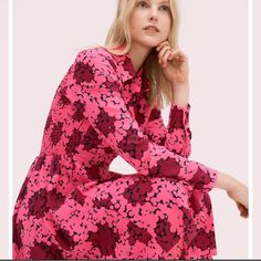 Kate Spade Bubble Dot Smocked Shirt Dress In Rhubarb Jam Size: 4 Nwt Retails 348.00 Pet And Smoke Free Home Twiggy Dress, Rhubarb Jam, Wrap Sweater Dress, Kate Spade Dress, Kate Spade Dresses, Floral Shirt Dress, Lace Shift Dress, Silk Print Dress, Smocked Dress