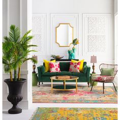 With an elegant design and stunning contrasting shades, the Festival Collection by Surya Rugs, will make a bold statement in your room. Interior Design Eclectic, Cheerful Home, Fun Living Room, Tropical Interior Design, Rug Placement, Tropical Interior, Retro Interior Design, Affordable Rugs, Rug Inspiration