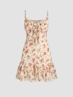 Obsessed with this! Check it out on Cider: Casual Beige Floral Dress With Ruffles, Ruffle Hoco Dress, Cider Dresses, Hoco Dress, Mini Sundress, Ruffle Mini Dress, Fashion Attire, Hoco Dresses, Floral Ruffle