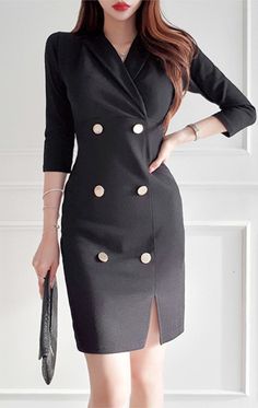 $44.90 - Beautiful Black Business Long Coat double breasted for elegant women and classy ladies. Tight fitted coat good for casual every day wear and also business work office look idea. Elegant Double-breasted Jacket Dress For Spring, Black Knee-length Outerwear For Office, Black Semi-formal Blazer Dress For Office, Black Semi-formal Office Lady Blazer Dress, Black Blazer Dress For Semi-formal Office Wear, Spring Professional Outerwear With Button Closure, Spring Formal Outerwear For Office, Spring Blazer Dress Long Coat For Business, Black Long Sleeve Jacket Dress For Fall