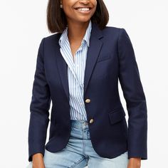 Professional Fall Blazer For Career, Professional Fall Career Blazer, Classic Fitted Sport Coat, Semi-formal Blazer With Lapel Collar, Single Button Blazer For Fall, Chic Business Sport Coat, Preppy Fitted Long Sleeve Blazer, Fitted Preppy Long Sleeve Blazer, Preppy Single-breasted Long Sleeve Blazer