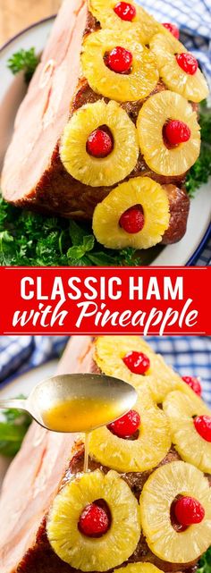 ham with pineapples and cherries on top