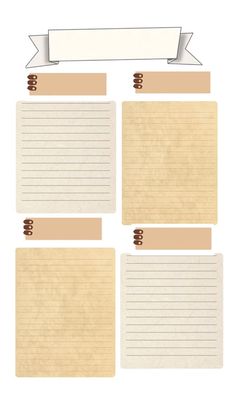 several pieces of lined paper with ribbons on them