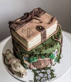 there is a cake made to look like a book