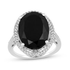 This black onyx ring is a classic look that equally complements today’s fashions. Sterling silver A 16.0 x 12.0mm oval-shaped black onyx is wrapped in a frame of white lab-created sapphires More white lab-created sapphires line the slender shank Classic Black Spinel Ring For Formal Occasions, Classic Formal Black Spinel Rings, Elegant Black Oval Ring, Classic Oval Black Spinel Jewelry, Elegant Oval Black Spinel Rings, Black Oval Center Stone Jewelry, Black Oval Jewelry With Center Stone, Luxury Black Oval Rings, Formal Black Oval Ring