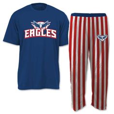 an eagle t - shirt and striped pants with the word eagles printed on each side