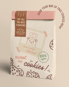 Sweet as Pie is a bakery that sells a variety of tasty pies 🥧 The overall project required Brand Design and Logo Design, Packaging and Patterns, Menu Design and Loyalty Cards. 🐻🍰🩷 Cute Packaging For Cookies, Cookie Sleeves Packaging, Cute Cookies Packaging, Cute Box Packaging Design, Packaging For Desserts, Fun Food Packaging Design, Bakery Pattern Design, Paper Bag Design Packaging, Cute Bakery Packaging