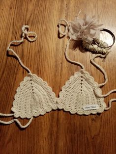 Crochet bra made of acrylic yarn. Shape is like in regular bikini top, connected and strings to tie on the neck and on back. Decorative motif in shapes of shells around cups. Size S/M Cup height: 13cm / 5inch Cup wight: 14cm / 5.5inch IF YOU NEED DIFERENT SIZE OR COLLOR CHECK OTHER BRAS IN MY SHOP OR COTACT ME. Crochet Bra, Crochet Bralette, Handmade Boho, Swimwear Tops, Acrylic Yarn, Crochet Bikini, Womens Swim, Bralette, Crochet Top