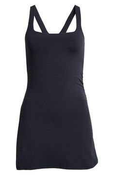 Move from the court to the street in this sporty and stretchy mini featuring pocketed inner shorts. 30 1/2" length; 2 1/2" inseam; 18" leg opening (size Medium)   Pull-on style   Scoop neck   Racerback   Interior shorts   79% nylon, 21% elastane   Machine wash, dry flat   Imported Sports Tennis Dress With Built-in Shorts, Mini Tennis Dress With Built-in Shorts For Workout, Black Athleisure Mini Length Tennis Dress, Black Athleisure Mini Tennis Dress, Black Mini Length Athleisure Tennis Dress, Black Mini Length Tennis Dress In Athleisure Style, Casual Stretch Black Tennis Dress, Black Tennis Dress With Built-in Bra, Casual Black Stretch Tennis Dress