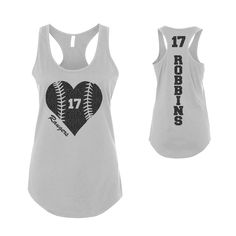 [Unique Personality]:What makes our tank top truly special is the option to personalize it with your name favorite number and team name. Picture yourself proudly displaying your personalized glitter heart, shining brightly on the field as a testament to your love for the game. It's not just a shirt; it's a statement piece that captures your individuality and love for baseball or softball. [Sparkling Glitter Heart Design]:To add a touch of glamour and sparkle, we've incorporated a glitter heart d Team Spirit Letter Print Sleeveless Tank Top, Personalized Sporty Tops For Sports, Sporty Personalized Tops For Sports Events, Personalized Game Day Tops With Team Spirit, Customizable Sleeveless Tops, Sleeveless Tops With Letter Print For Team Events, Favorite Number, Personalized Baseballs, Heart Women