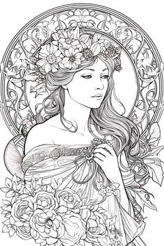 a beautiful woman with flowers in her hair and wreath on her head, surrounded by roses