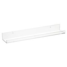 a glass shelf that is on top of a white wall and has two holes in it