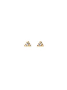 Delicately mounted on a gold post is a dazzling diamond encrusted in a dainty triangle setting. These Art-Deco inspired micro studs are the ideal layering staple. Details Diamond carat weight 0.06 Earring total width is approximately 3mm/ 1/8'' wide 14K yellow Gold Triangle Studs, Square Stud, Diamonds And Gold, Diamond Carat, Art Deco Inspired, Color Of Life, White Rose Gold, Inspiration Art, Stud Earring