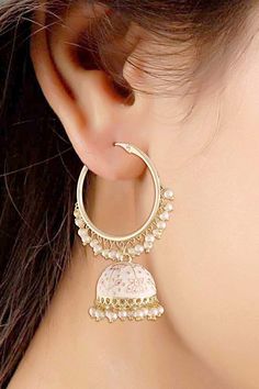 I Jewels 18K Gold Plated Traditional Handcrafted Enamelled Jhumki Hoop Earrings for Women/Girls (E2915W) This Earring set is crafted in gold plated finish with stunning antique finish - these earrings are really special .The Earrings feature Kundan-studded.Be stylish and smart with these Golden Earring. Perfectly crafted. Wear it with a suit or a saree, and lehenga for an ethnic yet classy look. This earring set is a great option and a perfect pick for your wedding functions. Be assured to find Chandbali Jhumkas For Eid, Bollywood Style White Jhumkas, Eid Festival Chandbali Jhumkas, Gold-plated Meenakari Jhumkas In Dangle Style, Brass Chandbali Hoop Earrings, Gold Plated Cutdana Jhumkas As Gift, Traditional Gold Plated Danglers, Traditional Gold-plated Danglers, Eid Jhumkas With Tilla