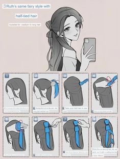 Tied Hairstyles, Japanese Hair Tutorial, Half Up Hair Do, Tied Up Hairstyles, Anime Hair Color, Cool Hair Designs, Cute Quick Hairstyles, Hair Style Korea, Beautiful Haircuts