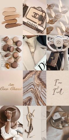 the collage shows different types of clothing and accessories, with words on them that read i love chanel