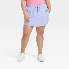 Women's Flex Woven Skort - All In Motion™ Lilac Purple 1X Casual Go-dry Skort For Spring, Functional Short Skort For Spring, Cotton Athleisure Skort In Short Length, Casual Relaxed Fit Skort With Short Inseam, Casual Sports Skort, Summer Cotton Athleisure Skort, Cotton Athleisure Skort For Summer, Casual Sports Skort In Short Length, Sporty Purple Skort For Summer