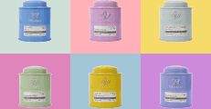 six different colored jars are shown in the same color scheme, each with their own logo