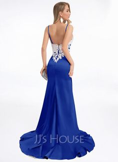 Trompete/Meerjungfrau-Linie Schatz Sweep/Pinsel zug Abendkleid (017198640) - JJ's House Party Dress With Lace Back And Sweetheart Neckline, Blue Dresses With Lace Back For Prom, Blue Dress With Lace Back For Prom Season, Satin Dress With Lace Back And Fitted Bodice, Blue Prom Dress With Lace Back, Blue Lace Back Dress For Prom Season, Floor-length Satin Dress With Lace Back, Satin Party Dress With Lace Back, Blue A-line Dress With Sweep Train