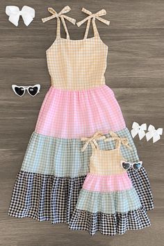 Sewing Patterns For Kids Clothes, Picnic Gingham Sundress With Ruffles, Summer Gingham Tiered Dress, Gingham Tiered Dress For Picnic, Tiered Gingham Dresses For Summer, Summer Gingham Patchwork Dress, Summer Tiered Gingham Dress, Summer Gingham Dresses With Patchwork, Gingham Patchwork Summer Dresses