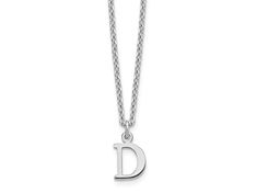 Rhodium over sterling silver cut-out letter "D" initial necklace with polished finish and lobster claw clasp. Chain measures approximately 18"L x 1/16"W, charm measures 7/16"L x 1/4"W. D Initial Necklace, D Necklace, D Initial, Letter Necklace Silver, Cut Out Letters, Letter D, Silver Lockets, Lobster Claws, Letter Necklace