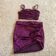 2-Piece Cami + Mini Skirt Set In Mint Condition, Nwot The Color Is A Velvet Magenta/Burgundy Size: Small Brand: Lulus Cami Top Bust: 22” Mini Skirt Waist: 26” Mini Skirt Back Length: 15.5” All Measurements Are Approximate Fitted Two-piece Purple Set, Purple Two-piece Set For Party, Purple Two-piece Party Set, Mini Skirt Set, Skirts Women, Cami Top, Cami Tops, Mint Condition, 2 Piece