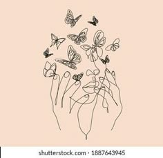 a drawing of flowers and butterflies on a pink background