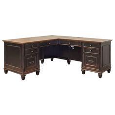 an office desk with two drawers on each side