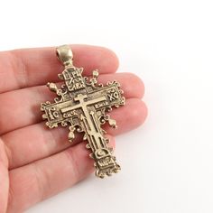 Large Detailed Gothic Cross with Script Pewter Pendant - 1 loop Quantity : 1 piece Material : Pewter (lead free) Dimension : 55mm x 33mm ( 3mm bail opening) Surface : Antique Gold, Antique Silver Please ask for larger quantities if would like more than what is currently listed! ★ Shop Bulk Discount Codes★ -Spend $50-$100 get 10% OFF Use Code: BEAD10 -Spend $101-$150 get 15% OFF Use Code: BEAD15 -Spend $151-$200 get 20% OFF Use Code: BEAD20 -Spend $201 and above get 25% OFF Use Code: BEAD25 ►For Bronze Crucifix Jewelry Gift, Bronze Crucifix Jewelry For Gifts, Antique Finish Crucifix Jewelry Gift, Antique Gold Cross Jewelry Gift, Antique Gold Cross Jewelry For Gifts, Antique Gold Cross Jewelry As A Gift, Antique Metal Cross Pendant Jewelry, Gothic Cross, Gothic Crosses