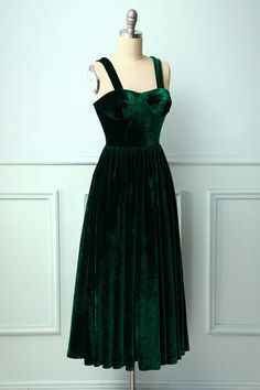 Dark Green Velvet Dress, Tea Length Skirt, Holiday Party Dress, Dress Slip, Sophisticated Dress, Holiday Party Dresses