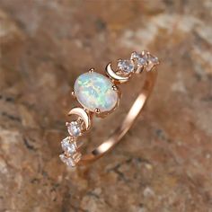 Moon Phase Faux Fire Opal Ring - Mystical Rose Gems Cute Engagement Rings, Fire Opal Ring, Jewelry Wedding Rings, Band Jewelry, Men's Jewelry Rings, Stone Engagement Rings, Pretty Rings, Hand Jewelry, Womens Wedding Bands