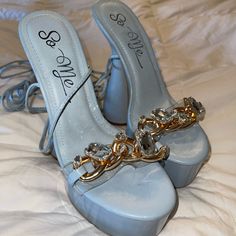 Brand New, Never Worn Platforms. Platform Is About 2 Inches And Heel Is About 4 Inches. Lace Up Heels. No Box. Blue Platforms, Fabulous Shoes, Nice Things, Lace Up Heels, Fit Inspo, Hunger Games, Fitness Inspo, Cute Shoes, Blue Gold