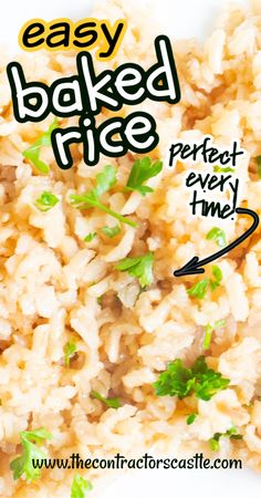 an easy baked rice recipe with parsley on top