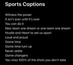 the words sports captions written in white on a black background