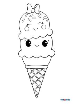 an ice cream cone with eyes and a bow on it's head, coloring page