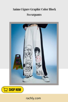 Sweatpants women's fahion Harajuku Style Long Pants, White Harajuku Cotton Pants, White Cotton Harajuku Pants, White Harajuku Bottoms With Pockets, White Harajuku Style Cotton Bottoms, White Cotton Harajuku Style Bottoms, White Wide Leg Pants With Graphic Print, Athleisure Graphic Print Stretch Bottoms, Stretch Graphic Print Bottoms For Athleisure