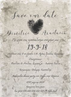 an old wedding card with a heart on the front and back, in black ink