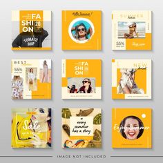 a set of social media post templates with photos and text on the front cover