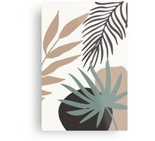 an art print with leaves and plants in neutral colors on a white background, framed