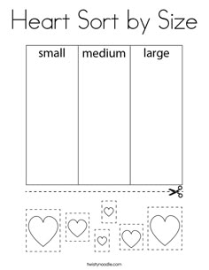 the heart sort by size worksheet for children to learn how to cut out hearts