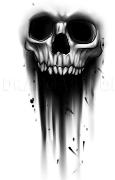 a black and white drawing of a skull