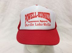 This is a great trucker hat, a cool 1979s-1980's vintage cap        On the front it reads: Powell-Kunkel Insurance Agency Devils Lake it has snap back plastic adjuster on the back    nice used cap-see photos check out my other lids on ebay now  Check out my other items! I ship all my baseball cap Auctions in Boxes!   that way they arrived to you uncrushed.    I SHIP FAST!!!   I use first class USPS shipping!  This item comes from a smokefree home, I accept paypal or you can pay when you pick up Vintage Trucker Hats, Insurance Agency, Vintage Cap, Hat Baseball, Snap Back, Snap Backs, 1980s Vintage, Trucker Hats, That Way