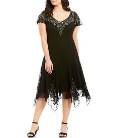 Women's Plus-Size Dresses & Gowns | Dillard's Beaded Dress Short, Black Tie Formal, Hanky Hem, Beaded Cocktail Dress, Plus Size Shorts, Plus Dresses, Beaded Dress, Dillard's, Cocktail Dress Party