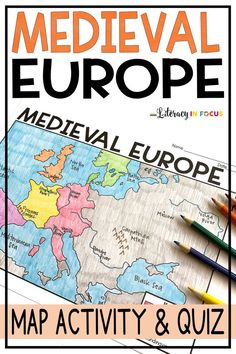 a map with markers and pencils on top of it, next to the words medieval europe