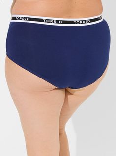 FIT Mid rise. . Medium coverage. . MATERIALS + CARE Cotton-spandex blend knit fabric. 95% cotton, 5% spandex. Wash warm, dry flat. . Imported. DETAILS Logo elastic waistband. The best plus size women's cotton mid-rise brief logo panty boyshort panties in beacon blue made of cottonspan. Basic Cotton Brief Bottoms, Cotton Briefs With Wide Waistband, Stretch Blue Bottoms With Comfort Waistband, Blue Stretch Bottoms With Comfort Waistband, Blue Stretch Bottoms With Wide Waistband, Navy Cotton Bottoms With Comfort Waistband, Comfortable Fitted Blue Bottoms, Cotton Bottoms With Wide Waistband, Short Length, Cotton Bottoms With Wide Waistband