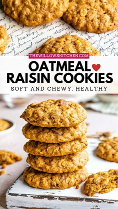 Photo of stack of healthy Oatmeal Raisin Cookies Dairy Free Oatmeal Raisin Cookies, Oatmeal Raison Cookies, Cookies Dairy Free, Oatmeal Raisin Cookies Recipe, Vegan Oatmeal Raisin Cookies, Raisin Cookies Recipe