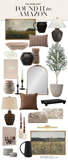 a collage of different items including lamps, vases and pictures