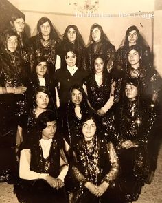 an old black and white photo of women in sequins